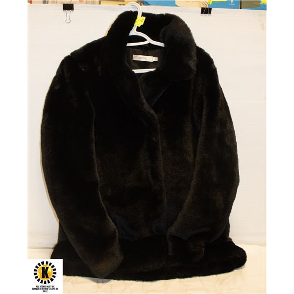 LADIES BLK FAUX FUR JACKET SIZE SMALL