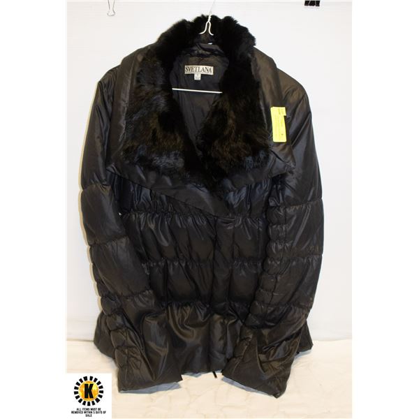 RABBIT FUR TRIMMED, DUCK DOWN FILLED JACKET SIZE 6