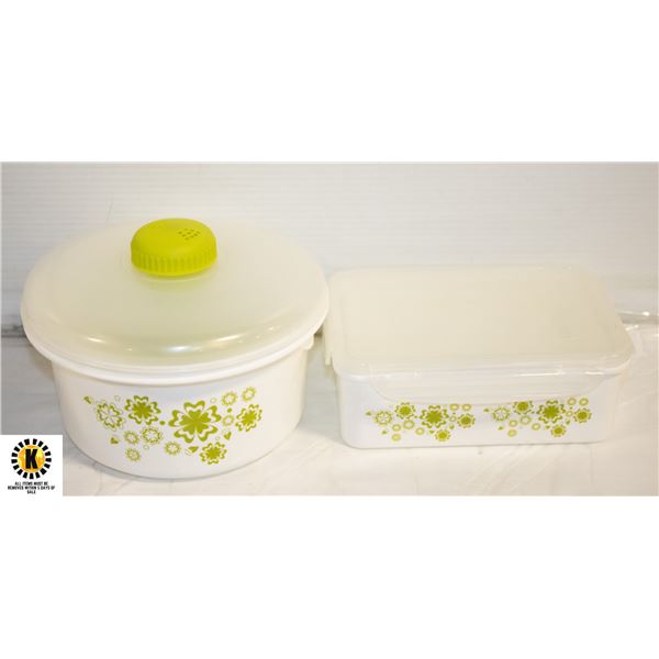 NEW GREEN FLORAL 12PC MICROWAVE COOKWARE