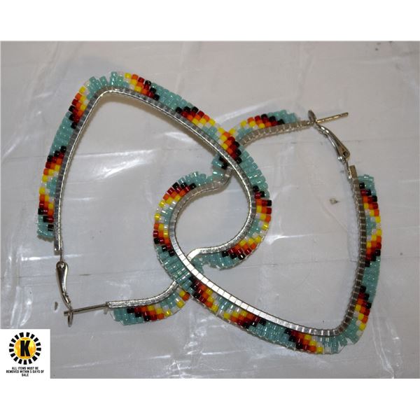 LARGE HAND MADE INDIGENOUS HEART SHAPE EARRINGS