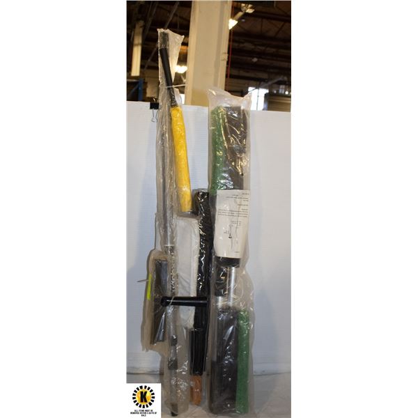 PKG WITH NEW LONG UBRELLA, 2 WINDOW ICE SCRAPERS