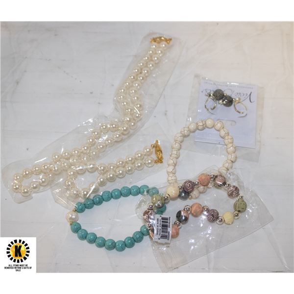 TURQUOISE AND PEARL BRACELETS WITH FAUX OTHER