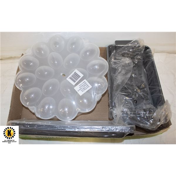 NEW SEALED 6PC BAKING TINS PLUS EGG STORAGE