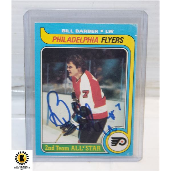 VINTAGE FLYERS BILL BARBER AUTOGRAPHED NHL CARD