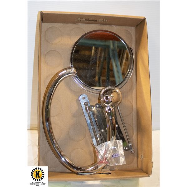 CHROME BATHROOM TOWEL ARM + MIRROR 2PC LOT