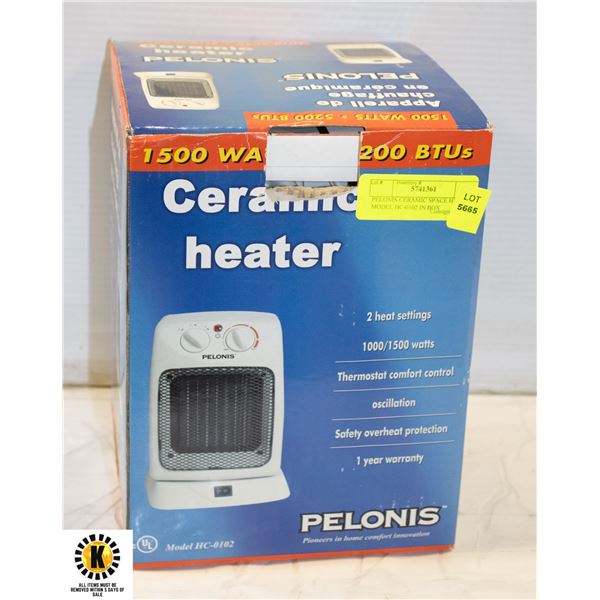 PELONIS CERAMIC SPACE HEATER MODEL HC-0102 IN BOX