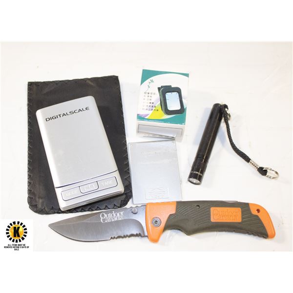 LOT OF MINI MAG LIGHT, POCKET KNIFE