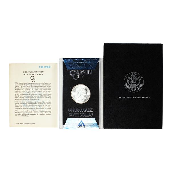 1883-CC $1 Morgan Silver Dollar Coin GSA Hoard Uncirculated ANACS MS63 w/ Box & COA