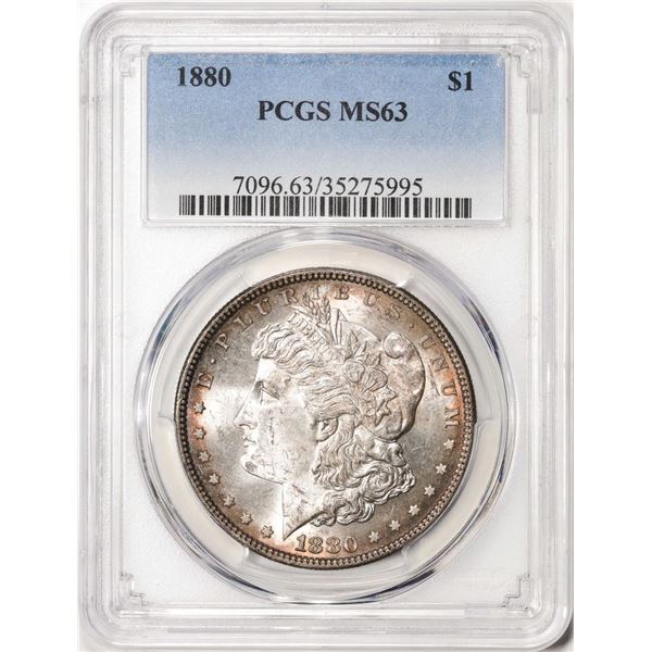 1880 $1 Morgan Silver Dollar Coin PCGS MS63 Nice Toning