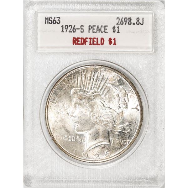 1925-S $1 Peace Silver Dollar Coin Blanchard MS63 Redfield Holder