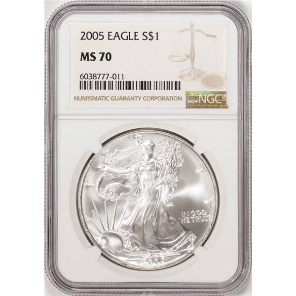 2005 $1 American Silver Eagle Coin NGC MS70