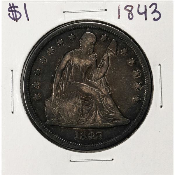 1843 $1 Seated Liberty Silver Dollar Coin