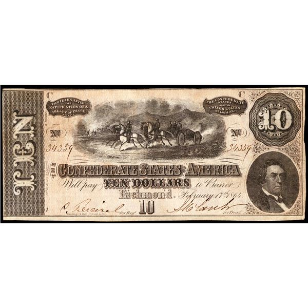 1864 $10 Confederate States of America Note