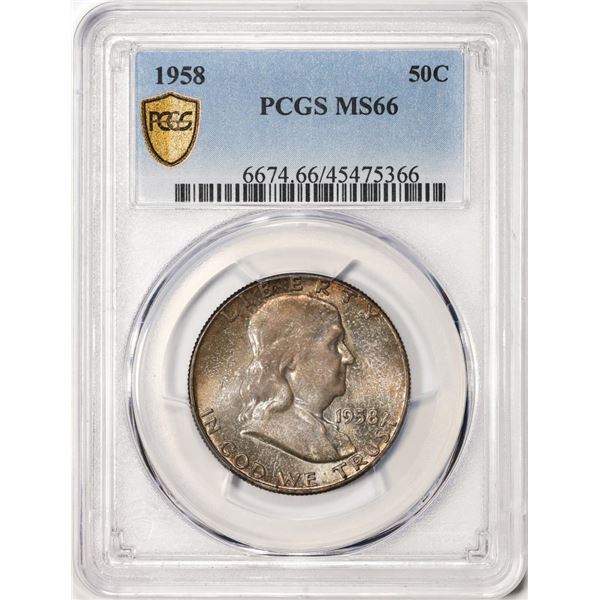 1958 Franklin Half Dollar Coin PCGS MS66 Nice Toning