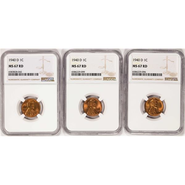 Lot of (3) 1940-D Lincoln Wheat Cent Coins NGC MS67RD
