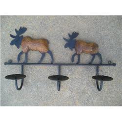 Metal and wood moose candleholder