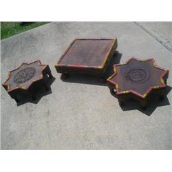 Three small wood tables/stools