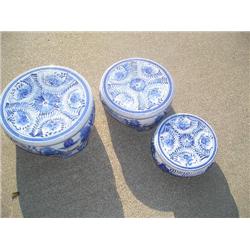 3 blue floral flower pot stands