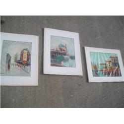 Three matted canvas paintings.
