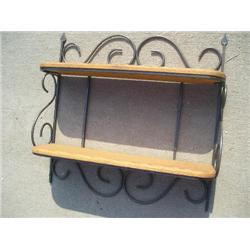 Oak and metal wall shelf