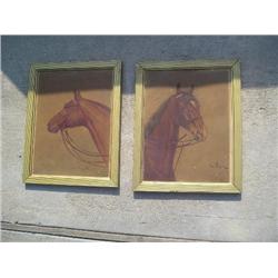 Pair of gold frame horse pictures