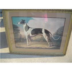 Framed and matted dog scene picture