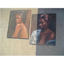 Pair of oil painting-black woman