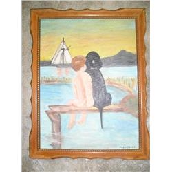 Oil painting-boy w/dog