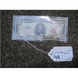 1963 5.00 bill red seal