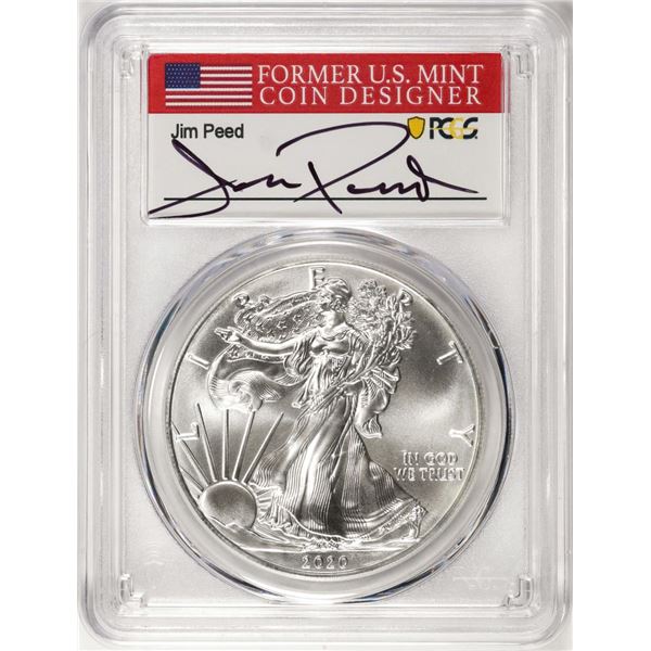 2020-(S) $1 American Silver Eagle Coin PCGS MS70 FDOI S.F. Mint Jim Peed Signature
