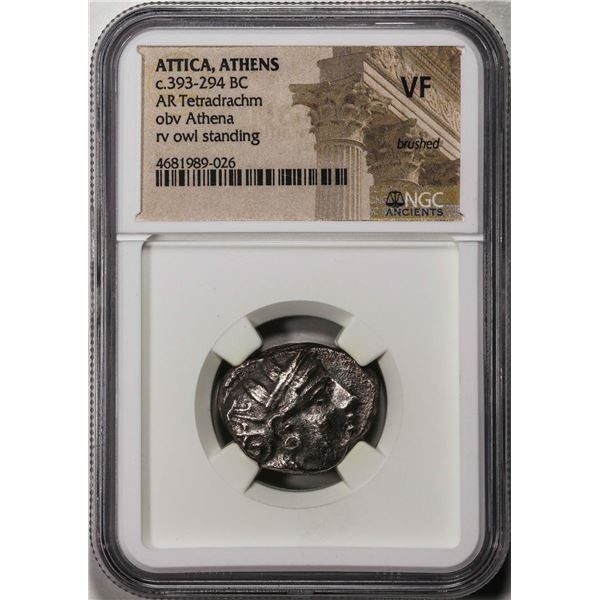 c.393-294 BC Attica Athens AR Tetradrachm Athena Owl Ancient Coin NGC VF