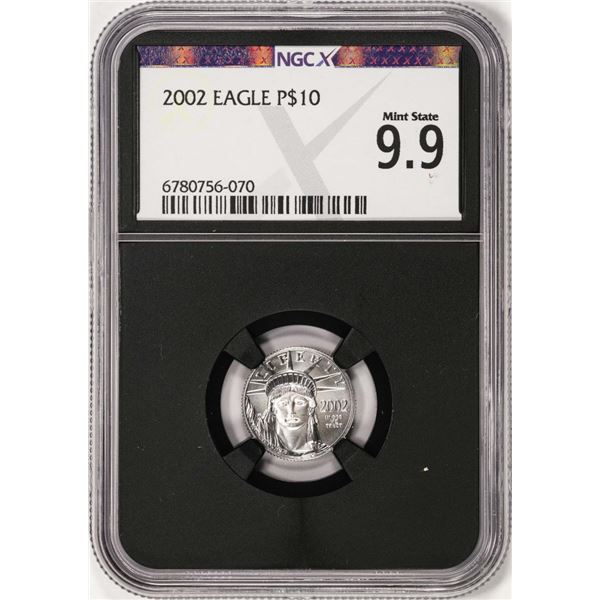 2002 $10 Platinum American Eagle Coin NGCX Mint State 9.9