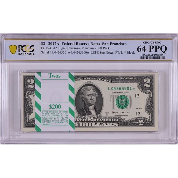 Pack 2017A $2 Federal Reserve STAR Notes SF Fr.1941-L* PCGS Choice Uncirculated 64PPQ