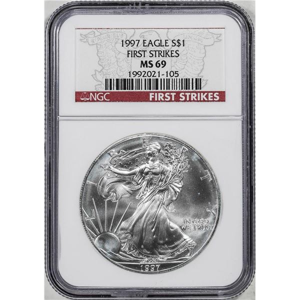 1997 $1 American Silver Eagle Coin NGC MS69 First Strikes
