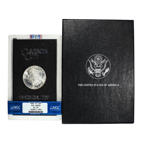 1882-CC $1 Morgan Silver Dollar Coin GSA Hoard Uncirculated NGC MS64 w/ Box