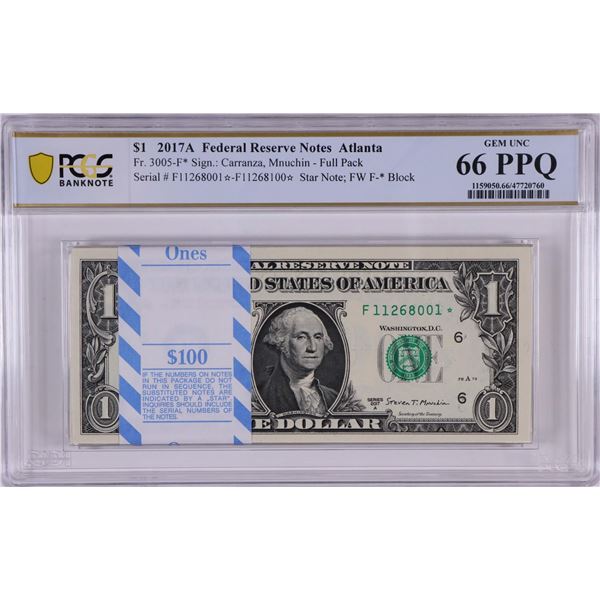 Pack of 2017A $1 Federal Reserve STAR Notes Atlanta Fr.3005-F* PCGS Gem UNC 66PPQ