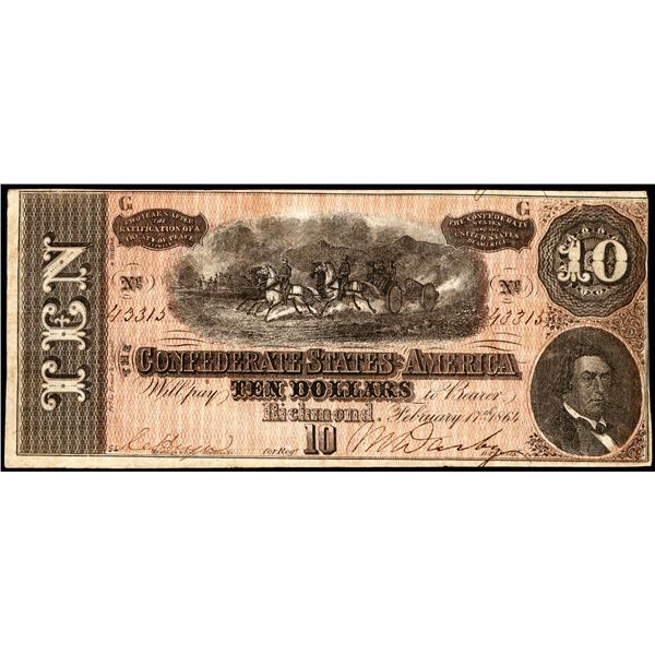 1864 $10 Confederate States of America Note