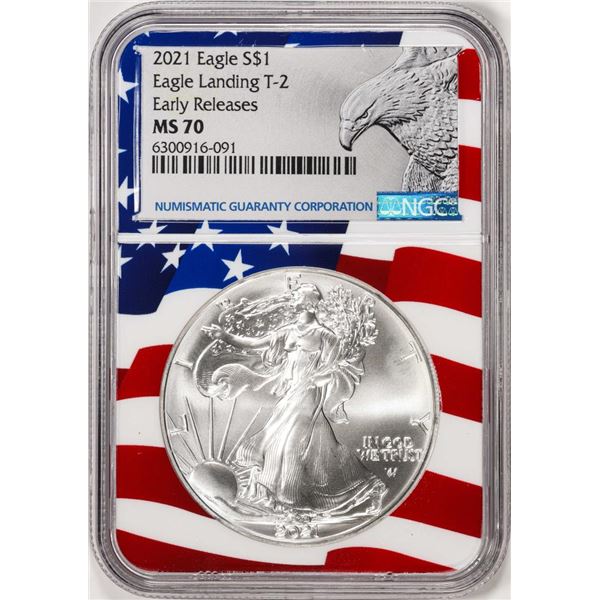 2021 Type 2 $1 American Silver Eagle Coin NGC MS70 Early Releases Flag Core