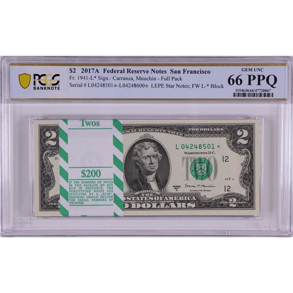 Pack 2017A $2 Federal Reserve STAR Notes San Francisco Fr.1941-L* PCGS Gem UNC 66PPQ