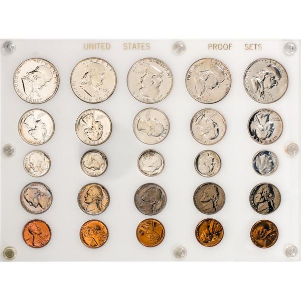 Lot of 1951-1955 (5) Coin Proof Sets in Plastic Holder