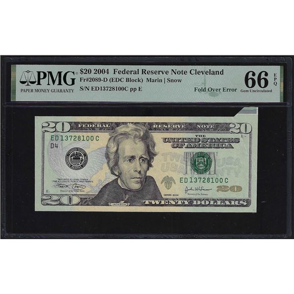 2004 $20 Federal Reserve Fold Over Error Note Fr.2089-D PMG Gem Uncirculated 66EPQ