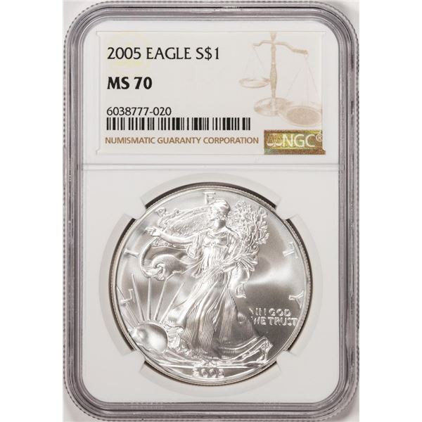 2005 $1 American Silver Eagle Coin NGC MS70
