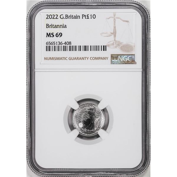 2022 Great Britain 10 Pounds Britannia 1/10oz Platinum Coin NGC MS69