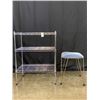 Image 1 : VINTAGE BRASS STOOL AND 30 INCH X 24 INCH WIRE  RACK