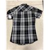 Image 2 : 5 NEW LIFESTYLES GREY PLAID BUTTON UP SHIRTS, 2  SIZE MEDIUM, 3 SIZE XS