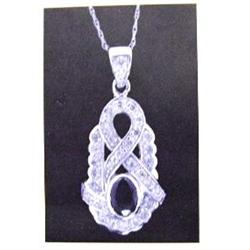Sapphire and Diamond Pendant and Chain 14k white Gold, Sapphire is Oval Faceted, Approximately 1.00 