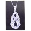 Image 1 : Sapphire and Diamond Pendant and Chain 14k white Gold, Sapphire is Oval Faceted, Approximately 1.00 
