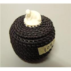 2-1/4" tall baleen basket with ivory walrus on lid made by Carl Hank (2)