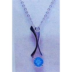 Blue Topaz and Diamond Pendant and Chain 14 K white gold, blue topaz is round and faceted and approx