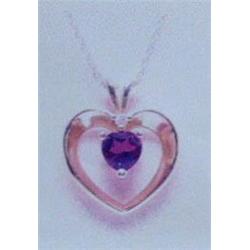 Amethyst and Diamond Heart Pendant and Chain 14 K yellow gold, amethyst is heart-shaped and faceted 